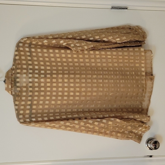 VTG Joanna Gold Geometric Sheer Button Down Long Sleeve Holiday Shirt - Picture 6 of 7